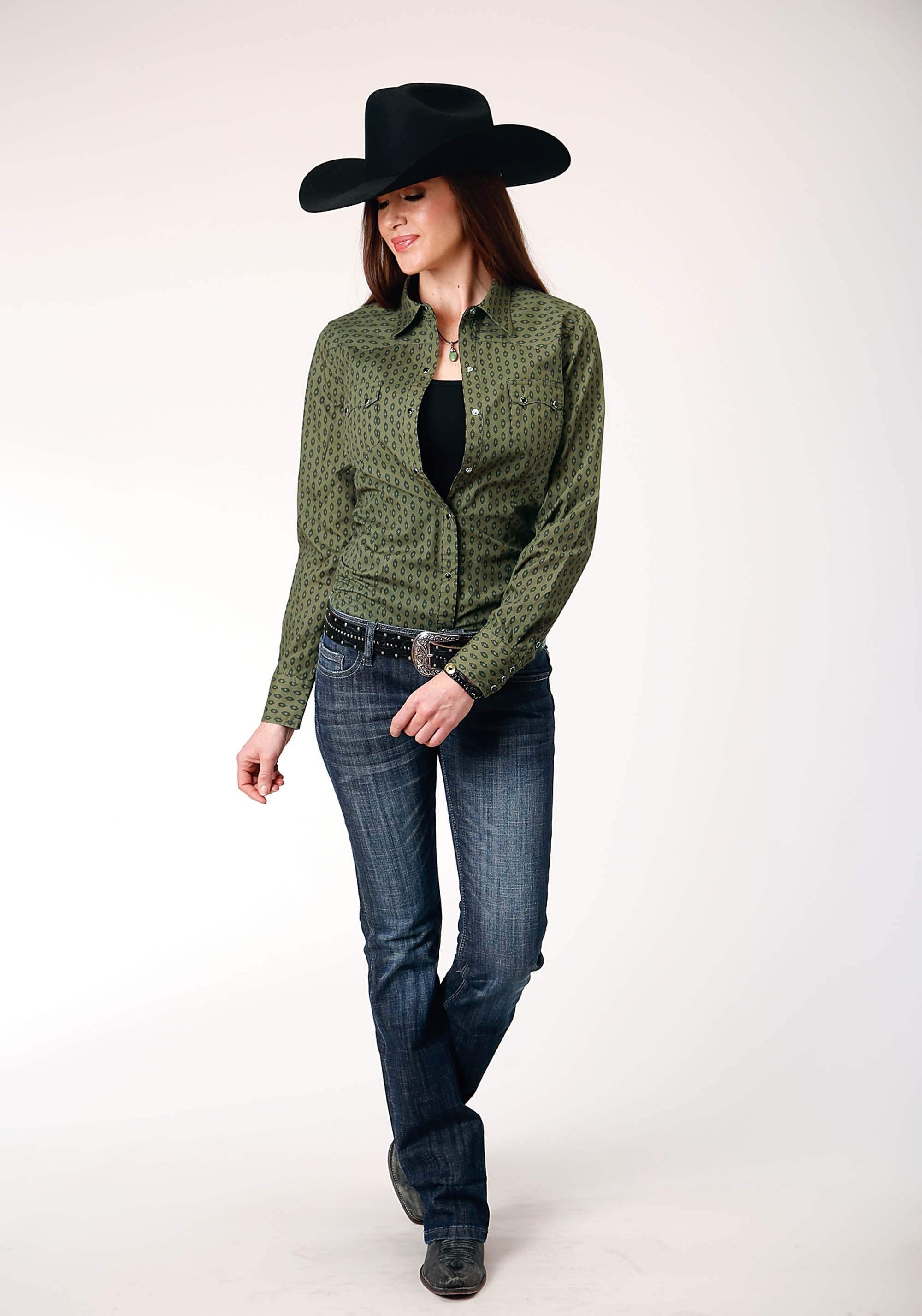 Roper Womens Long Sleeve Snap Drybrush Diamonds Western Shirt - Roper - Flyclothing LLC