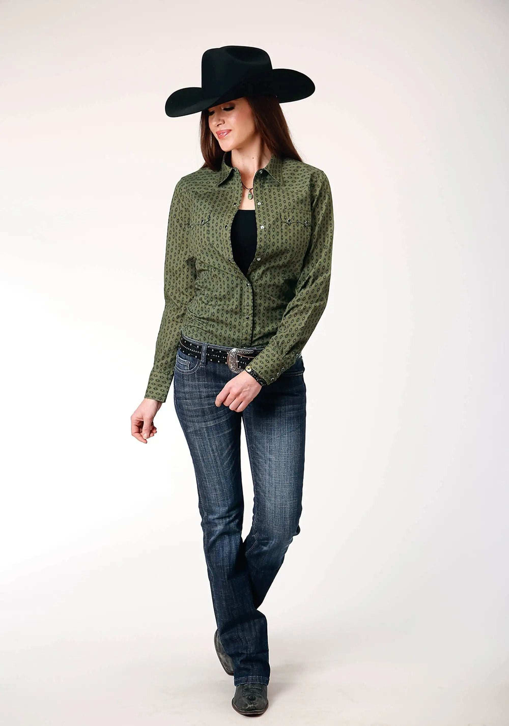 Roper Womens Long Sleeve Snap Drybrush Diamonds Western Shirt - Roper - Flyclothing LLC