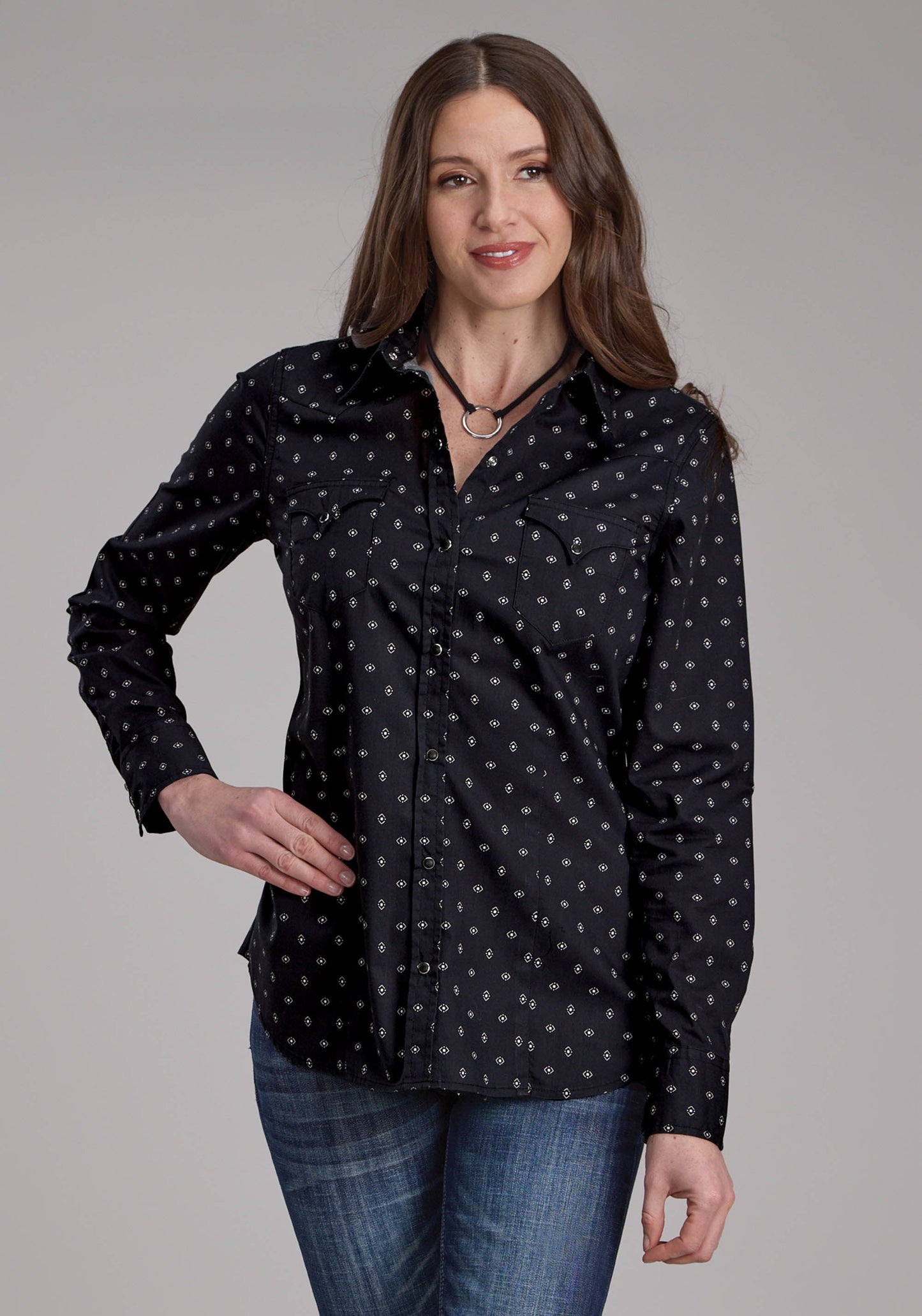 Roper Womens Broken Diamonds Long Sleeve Snap Western Shirt