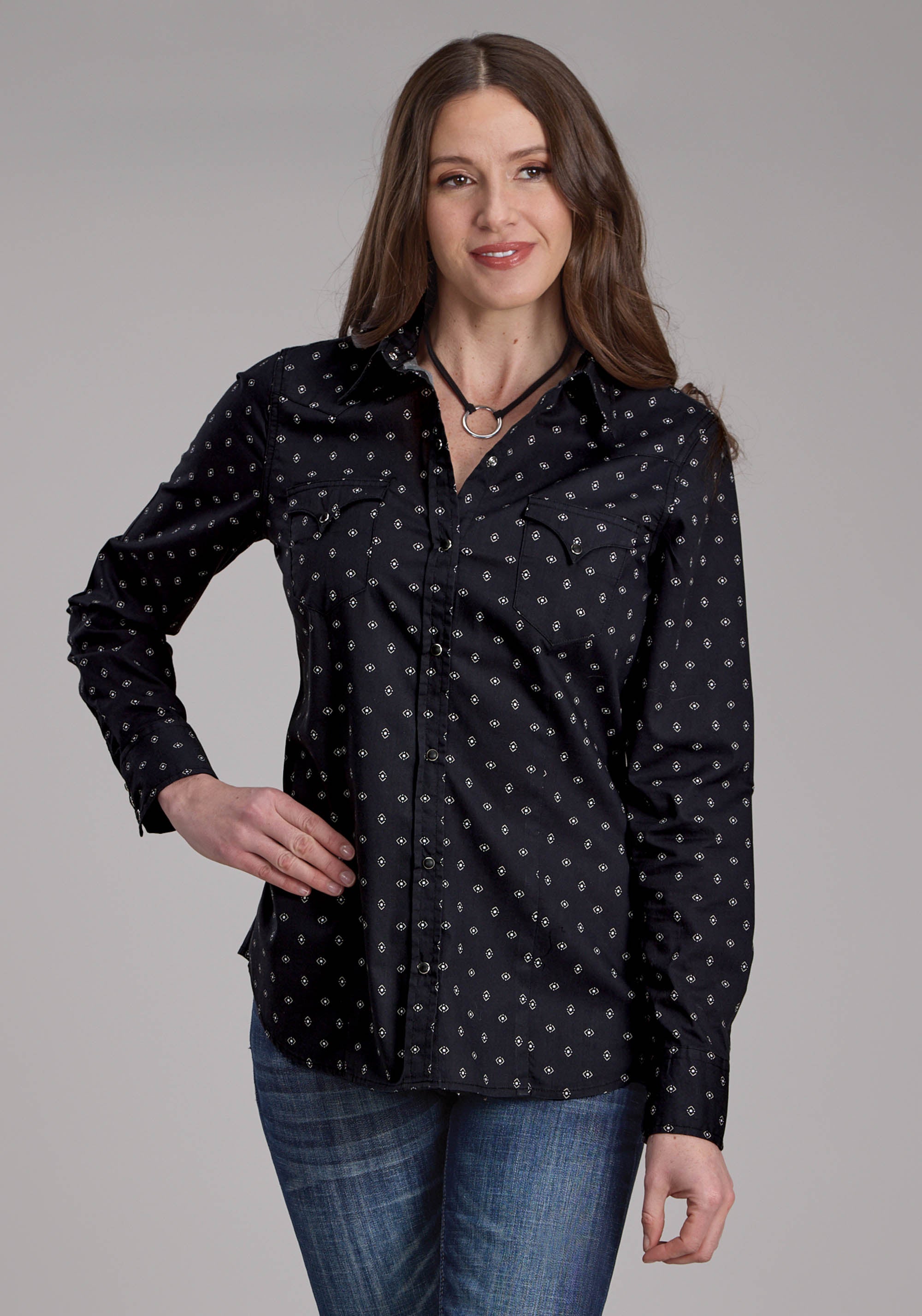 Roper Womens Broken Diamonds Long Sleeve Snap Western Shirt
