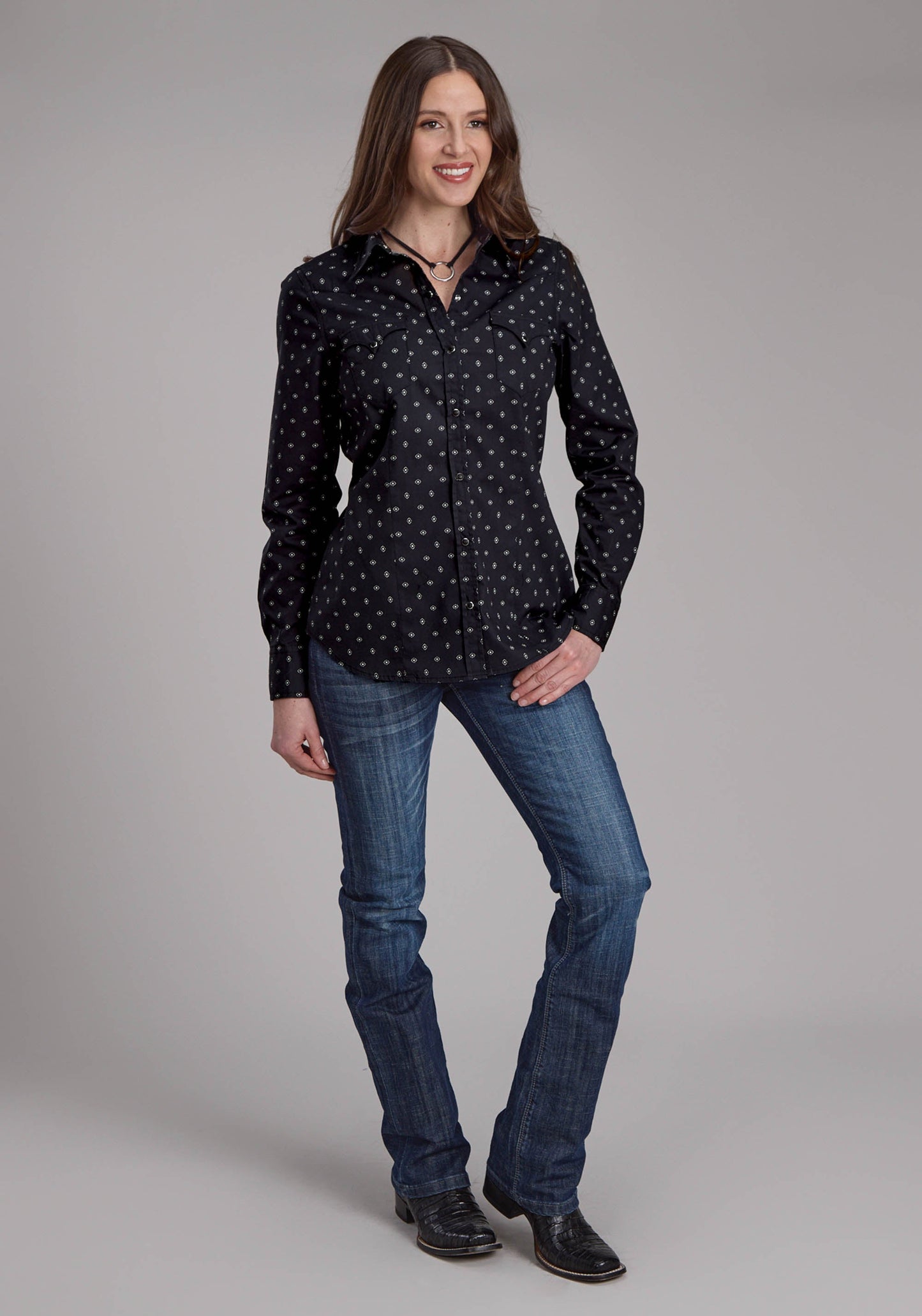 Roper Womens Broken Diamonds Long Sleeve Snap Western Shirt