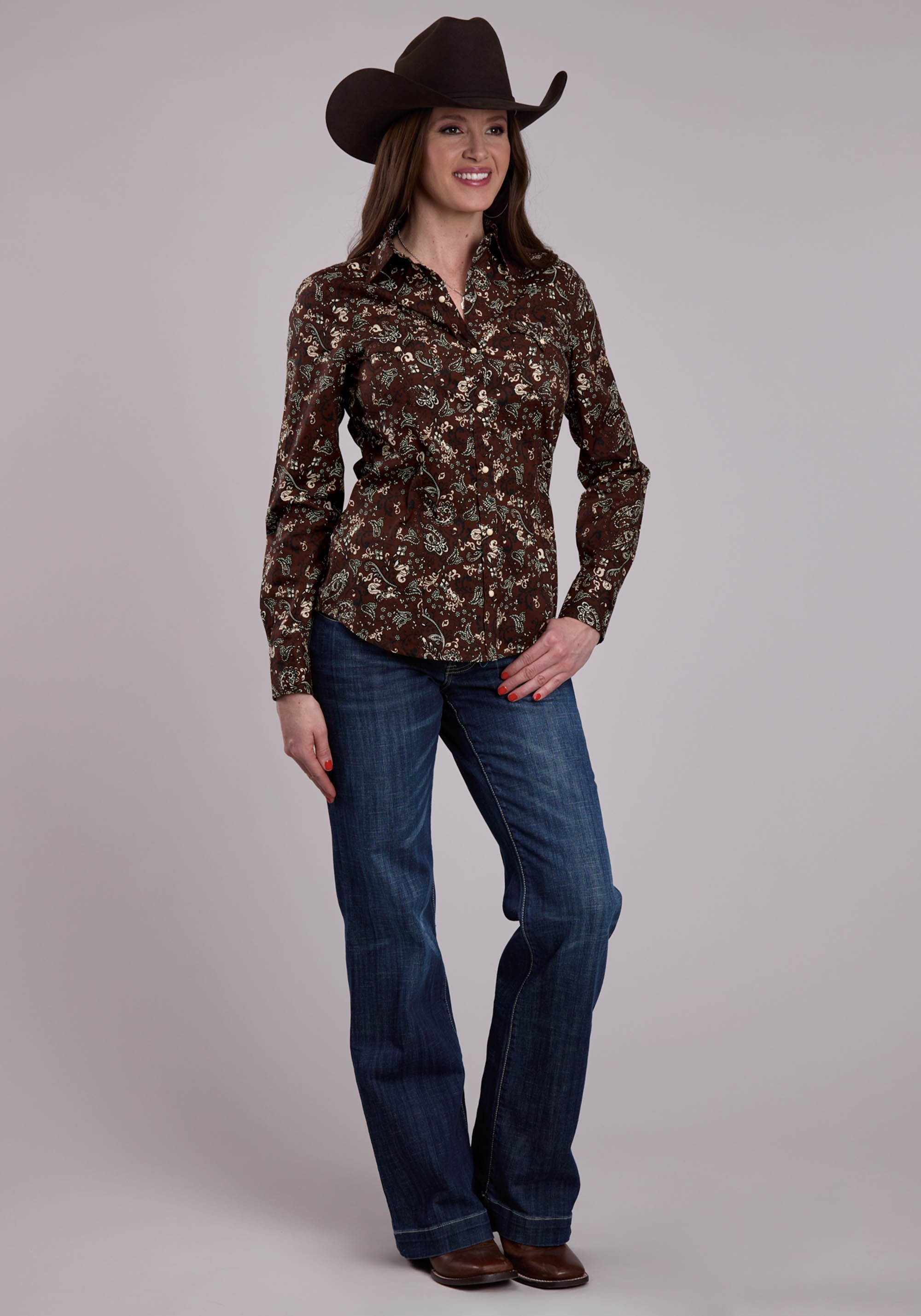Roper Womens Long Sleeve Snap Brilliant Paisley Print Western Shirt