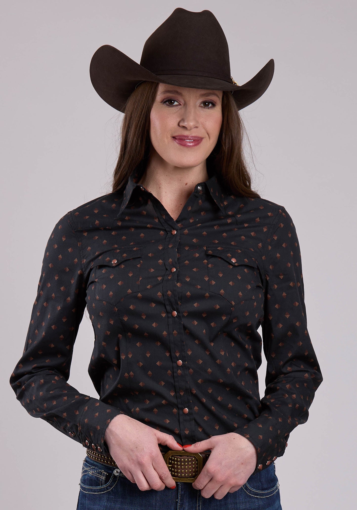 Roper Womens Long Sleeve Snap Aztec Foulard Print Western Shirt