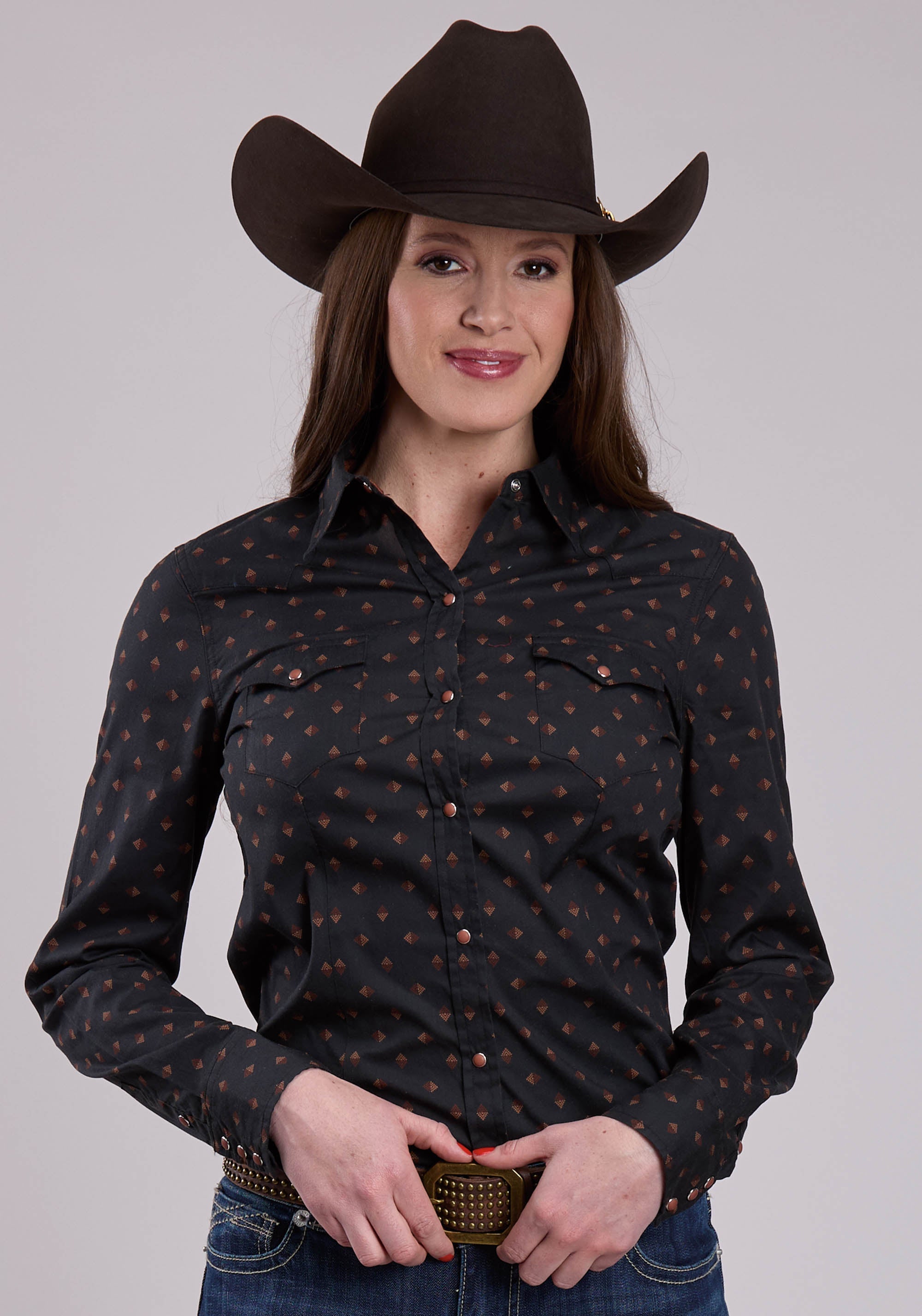 Roper Womens Long Sleeve Snap Aztec Foulard Print Western Shirt