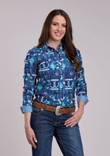 Womens Roper Tropical Print Long Sleeve Snap Shirt