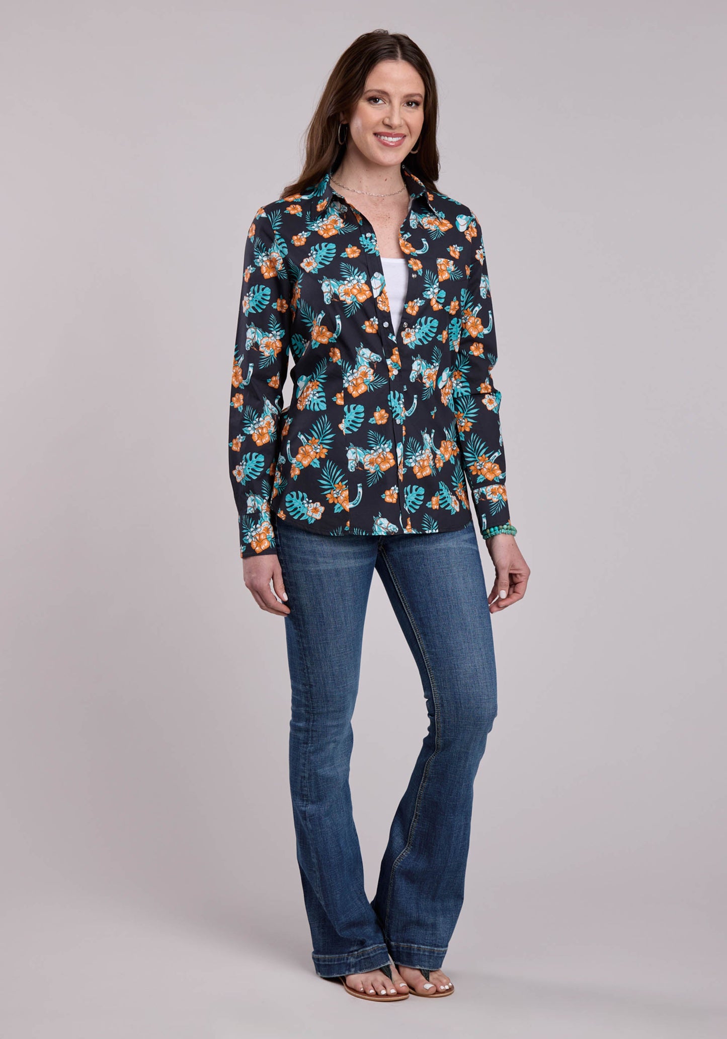 Womens Roper Hawaiian Print Long Sleeve Snap Shirt