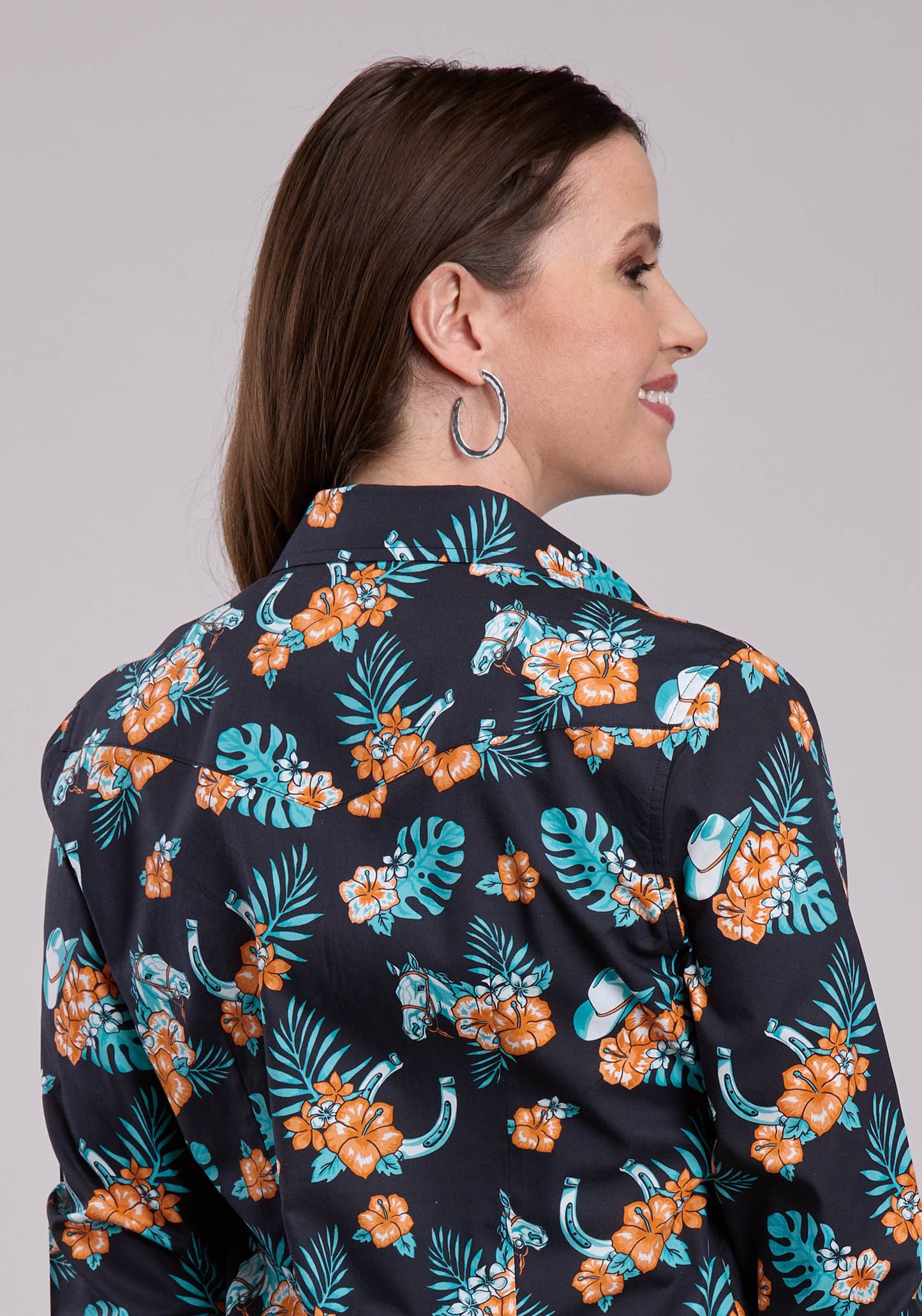 Womens Roper Hawaiian Print Long Sleeve Snap Shirt