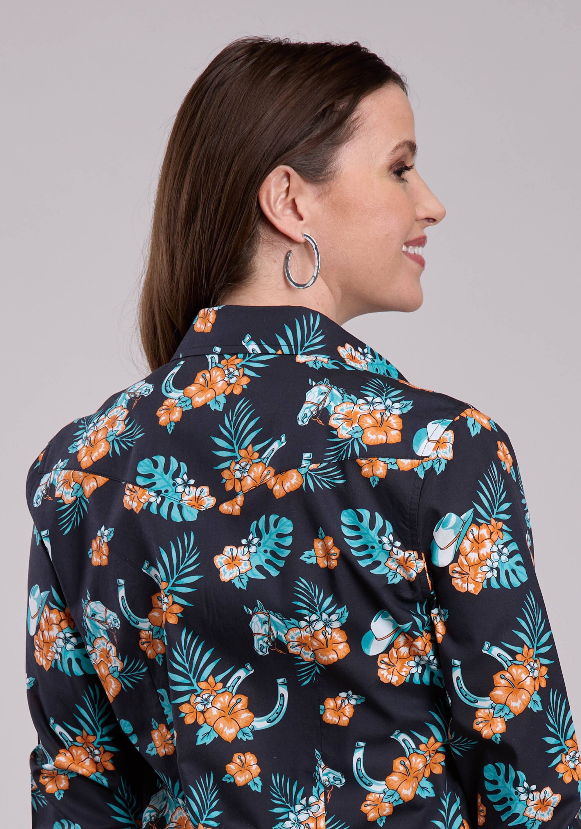 Womens Roper Hawaiian Print Long Sleeve Snap Shirt