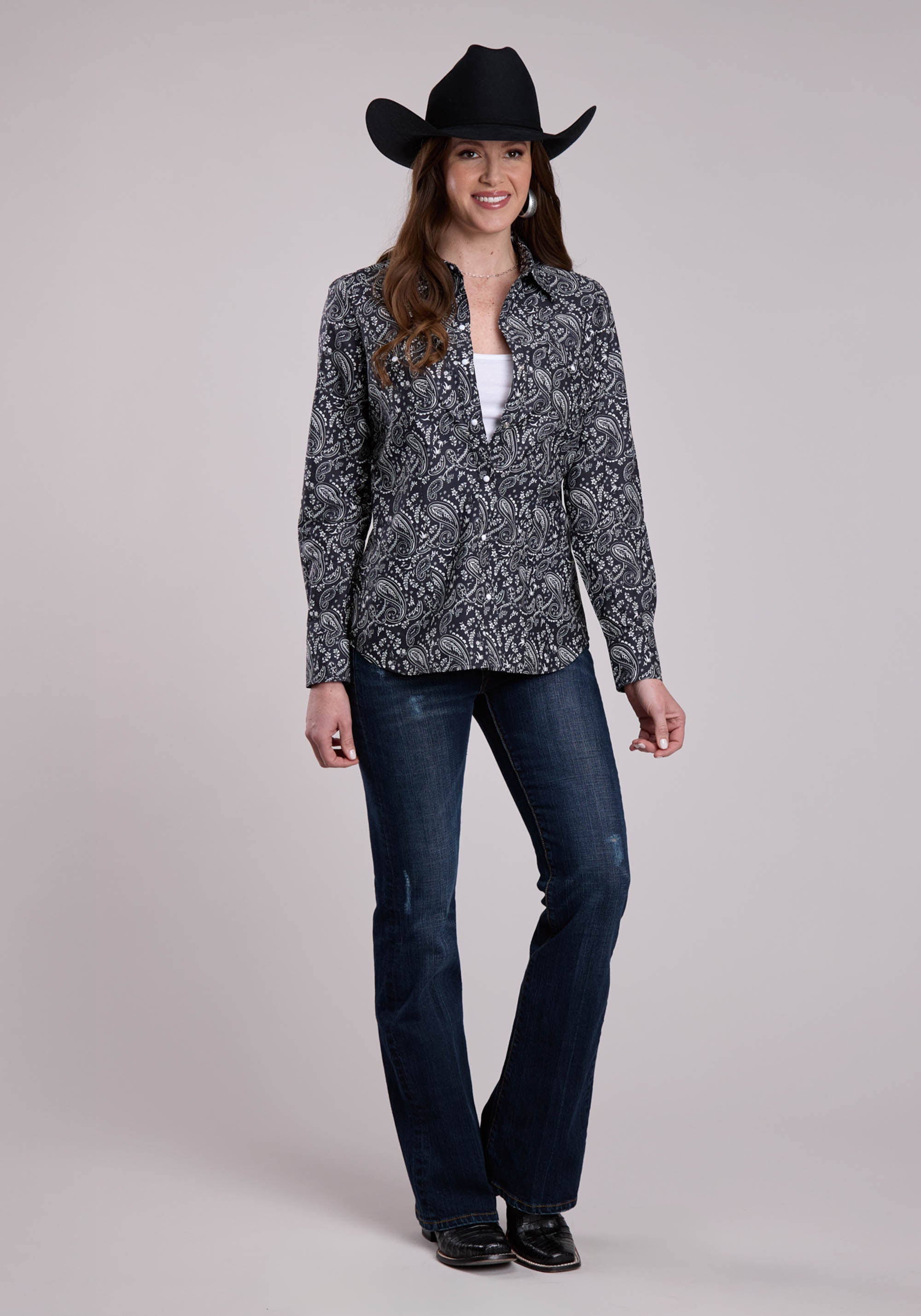 Womens Roper Archive Paisley Print Long Sleeve Snap Shirt