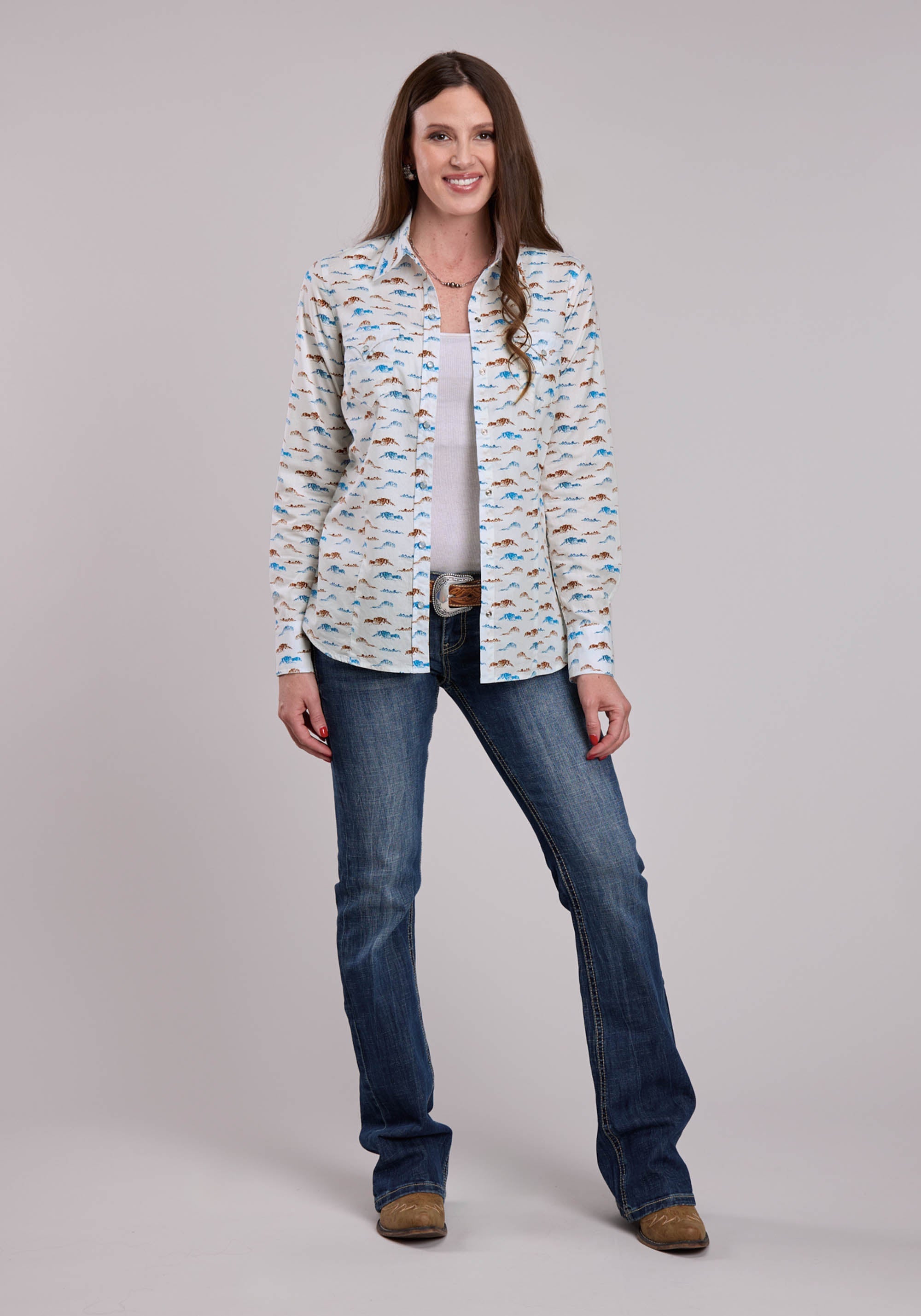 Womens Roper Mesas Print Long Sleeve Snap Shirt
