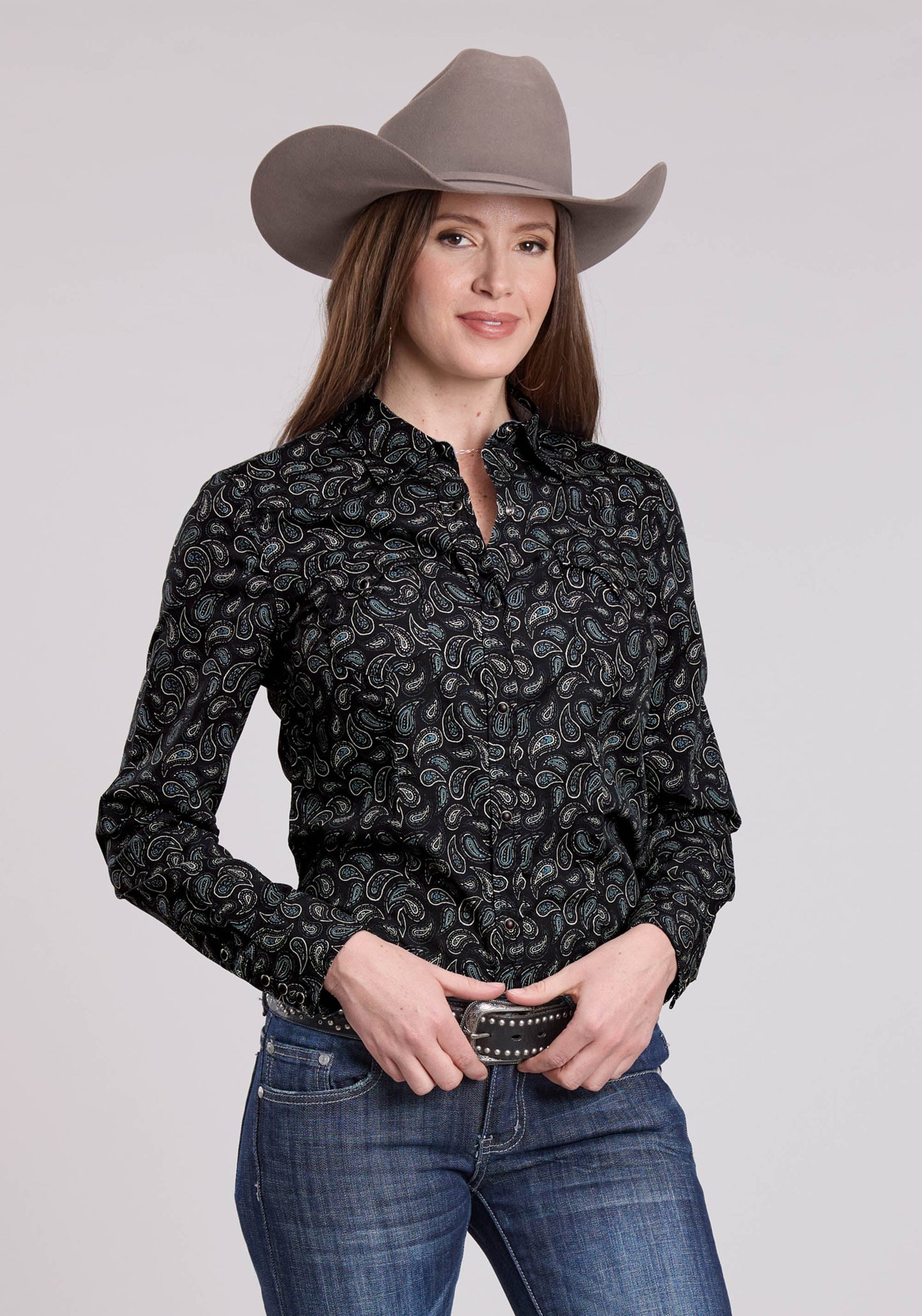 Roper Womens Long Sleeve Snap Paisley Stamps Western Shirt
