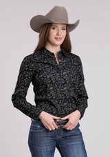 Roper Womens Long Sleeve Snap Paisley Stamps Western Shirt
