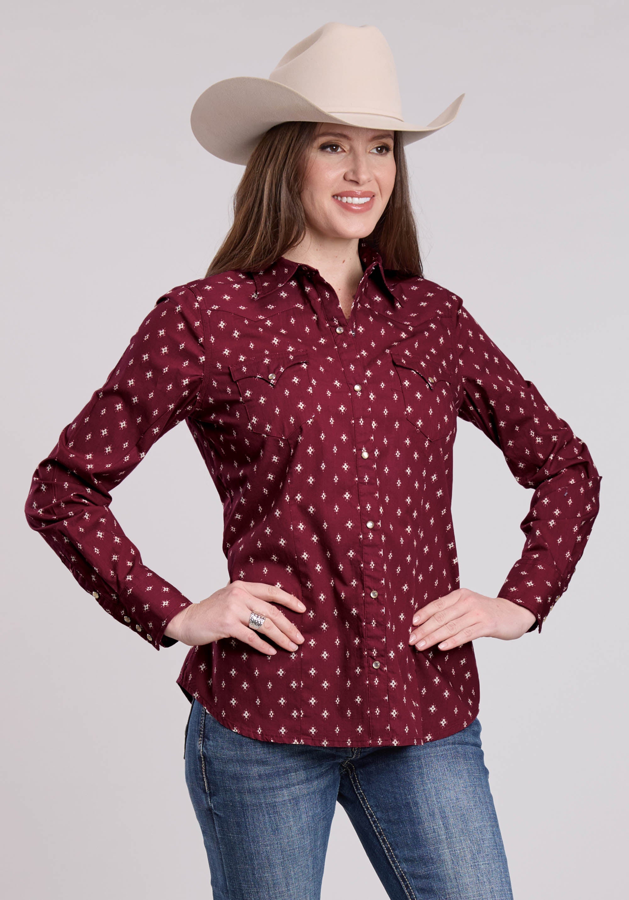Roper Womens Long Sleeve Snap Mini Aztec Western Shirt