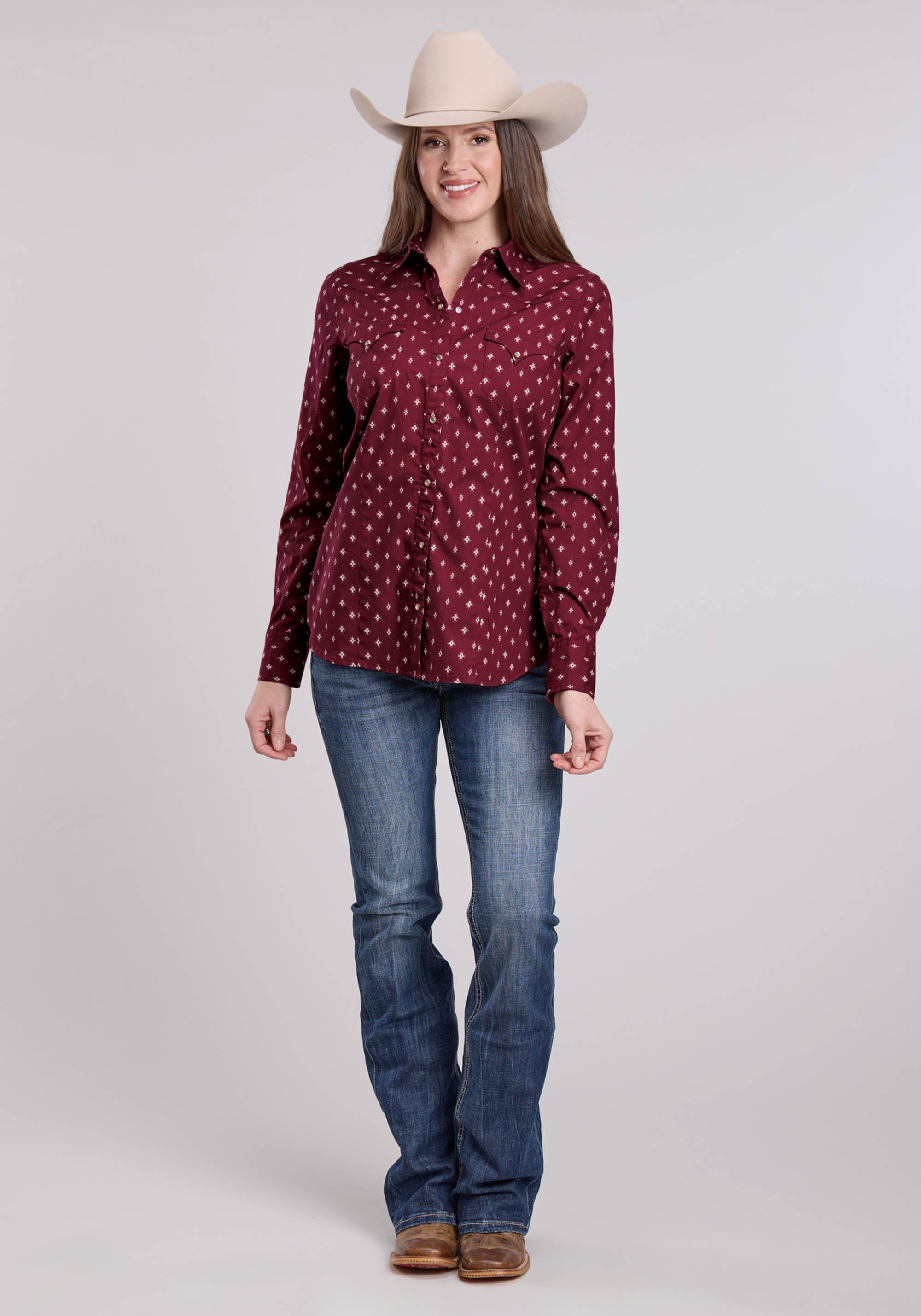 Roper Womens Long Sleeve Snap Mini Aztec Western Shirt
