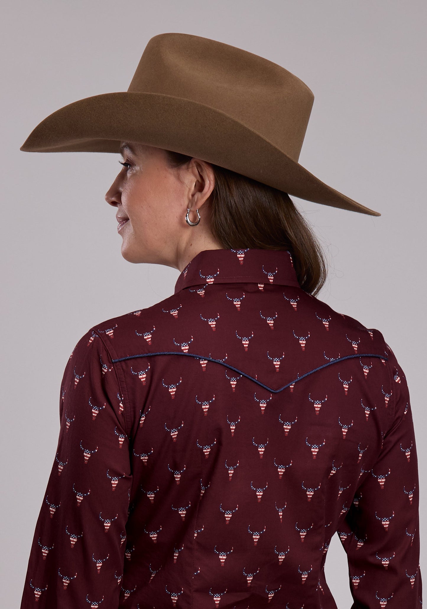 Womens Roper Skull Print Long Sleeve Snap Shirt