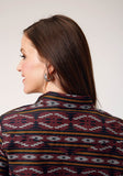 Roper Womens Long Sleeve Snap Red Aztec Horizontal Stripe Western Shirt - Roper