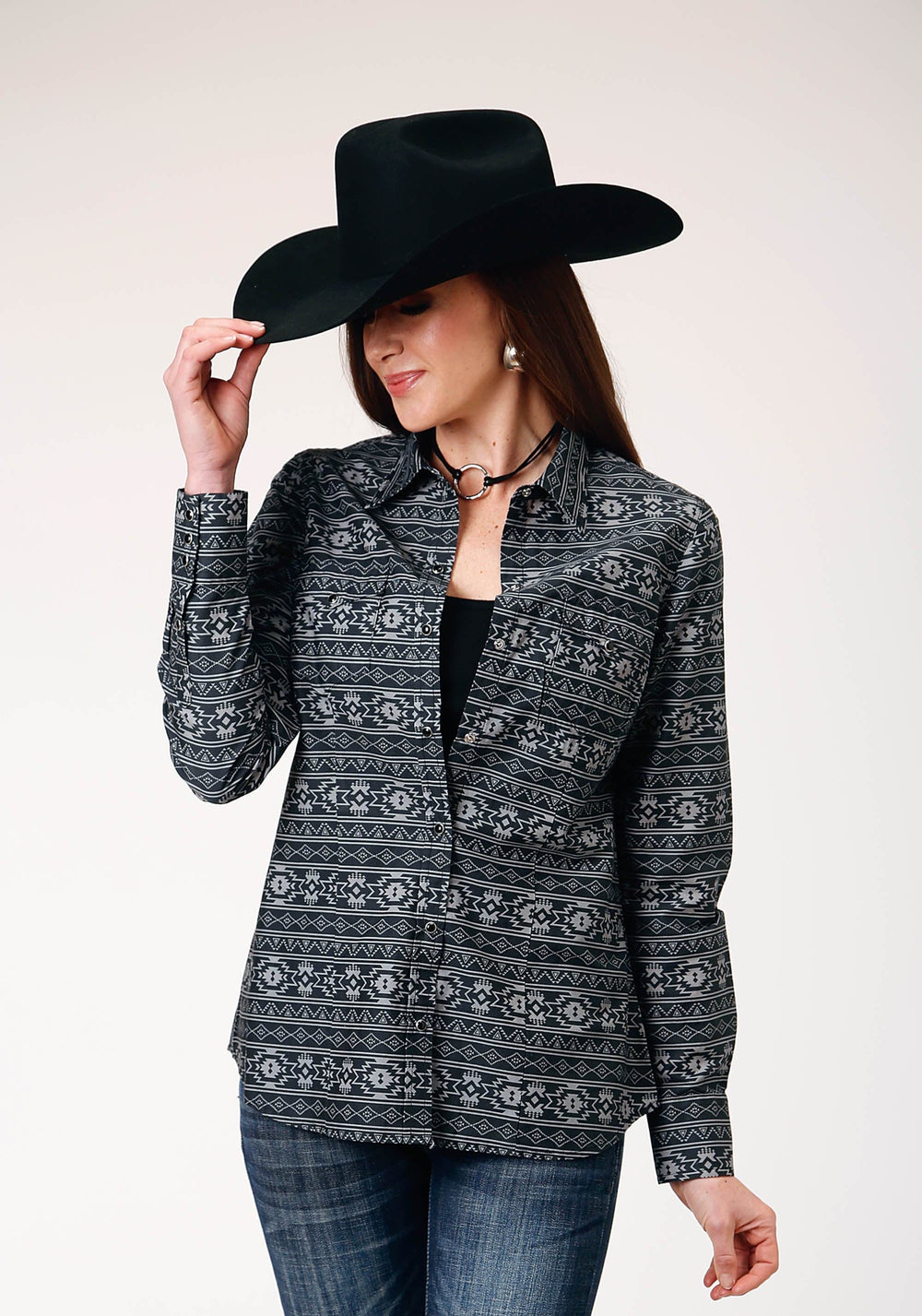 Roper Womens Long Sleeve Snap Aztec Stripe Western Shirt - Roper