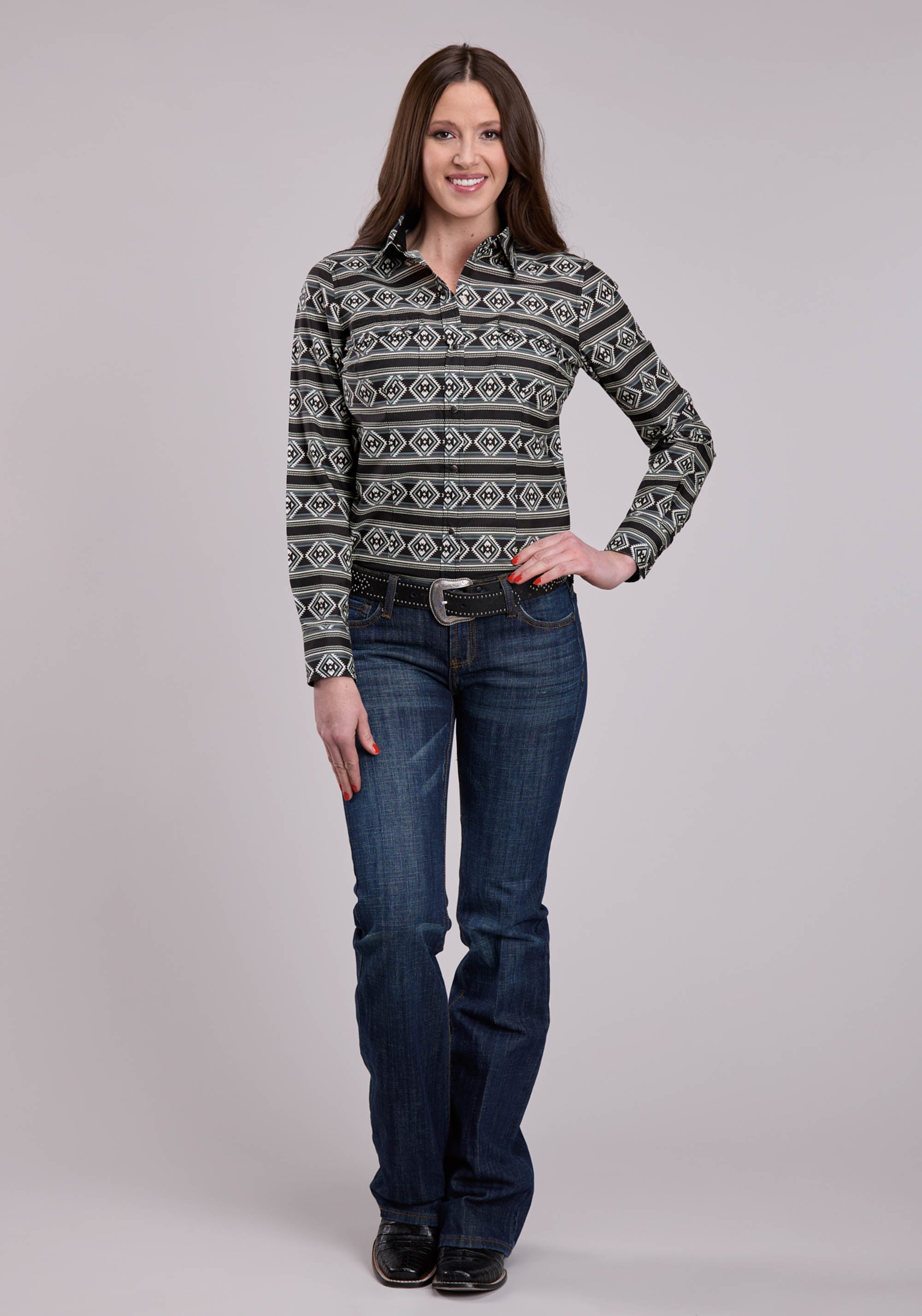 Roper Womens Long Sleeve Snap Aztec Stripe Western Shirt
