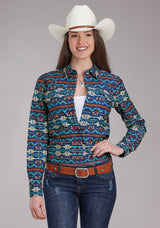 Roper Womens Horizontal Navajo Aztec Print Long Sleeve Snap Western Sh