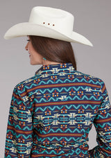 Roper Womens Horizontal Navajo Aztec Print Long Sleeve Snap Western Shirt