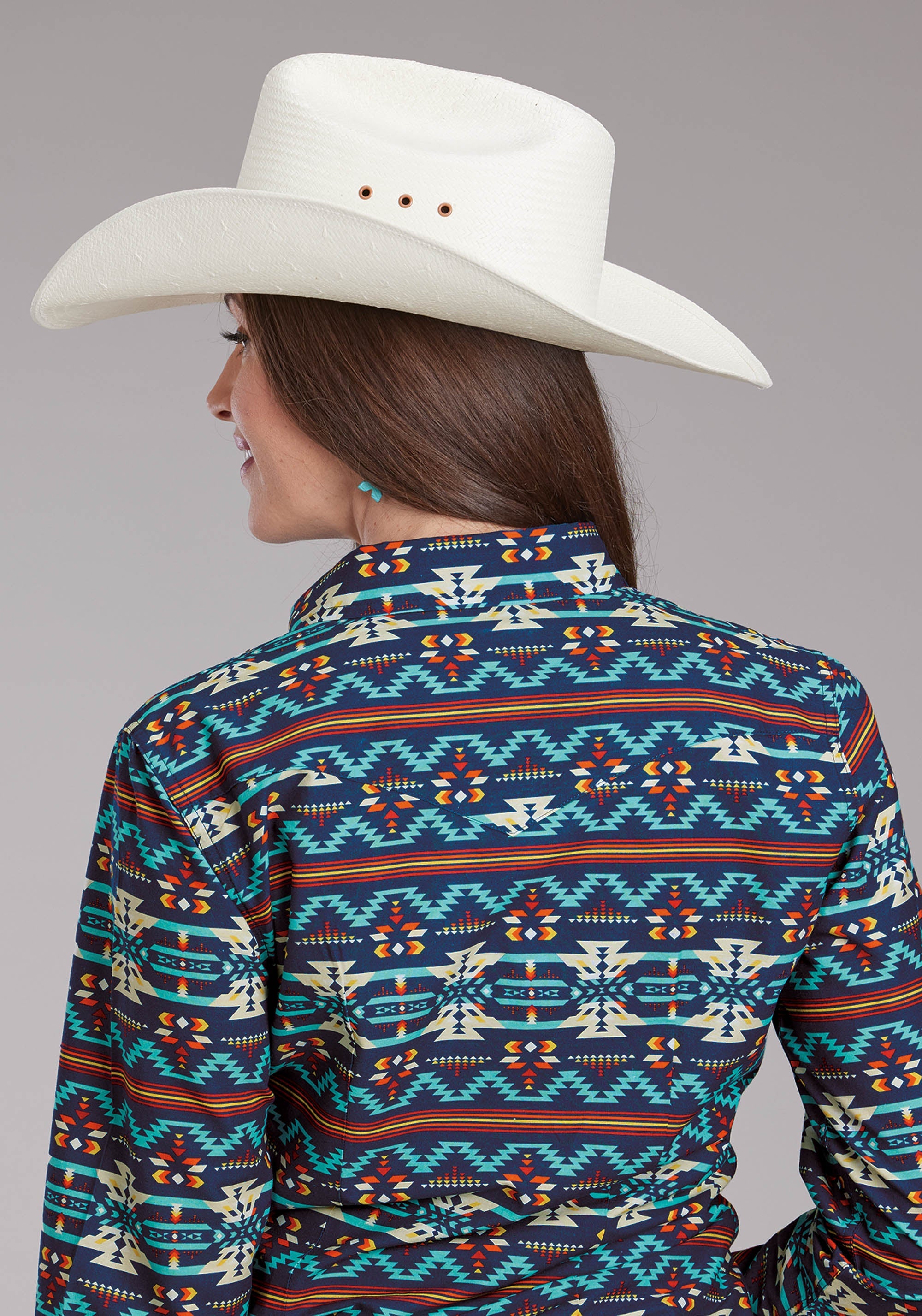 Roper Womens Horizontal Navajo Aztec Print Long Sleeve Snap Western Shirt