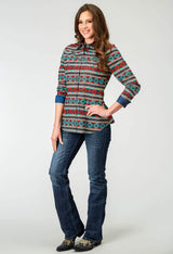Roper Womens Long Sleeve Snap Aztec Stripe Print Western Shirt - Roper - Flyclothing LLC