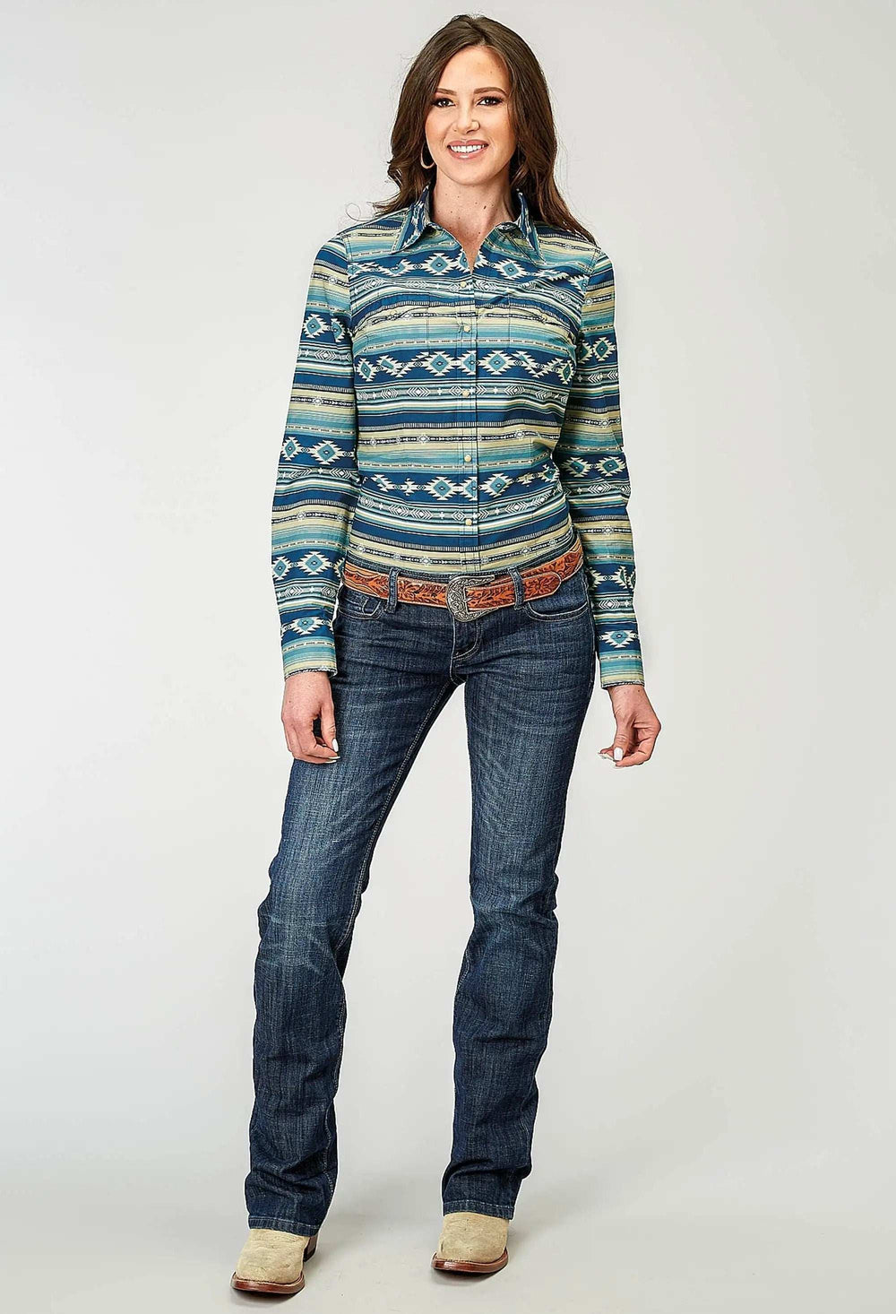 Roper Womens Long Sleeve Snap Aztec Blanket Print Western Shirt - Roper - Flyclothing LLC