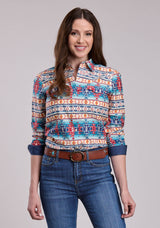 Womens Roper Horizontal Aztec Blanket Stripe Long Sleeve Snap Shirt