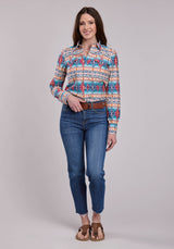 Womens Roper Horizontal Aztec Blanket Stripe Long Sleeve Snap Shirt
