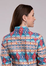 Womens Roper Horizontal Aztec Blanket Stripe Long Sleeve Snap Shirt