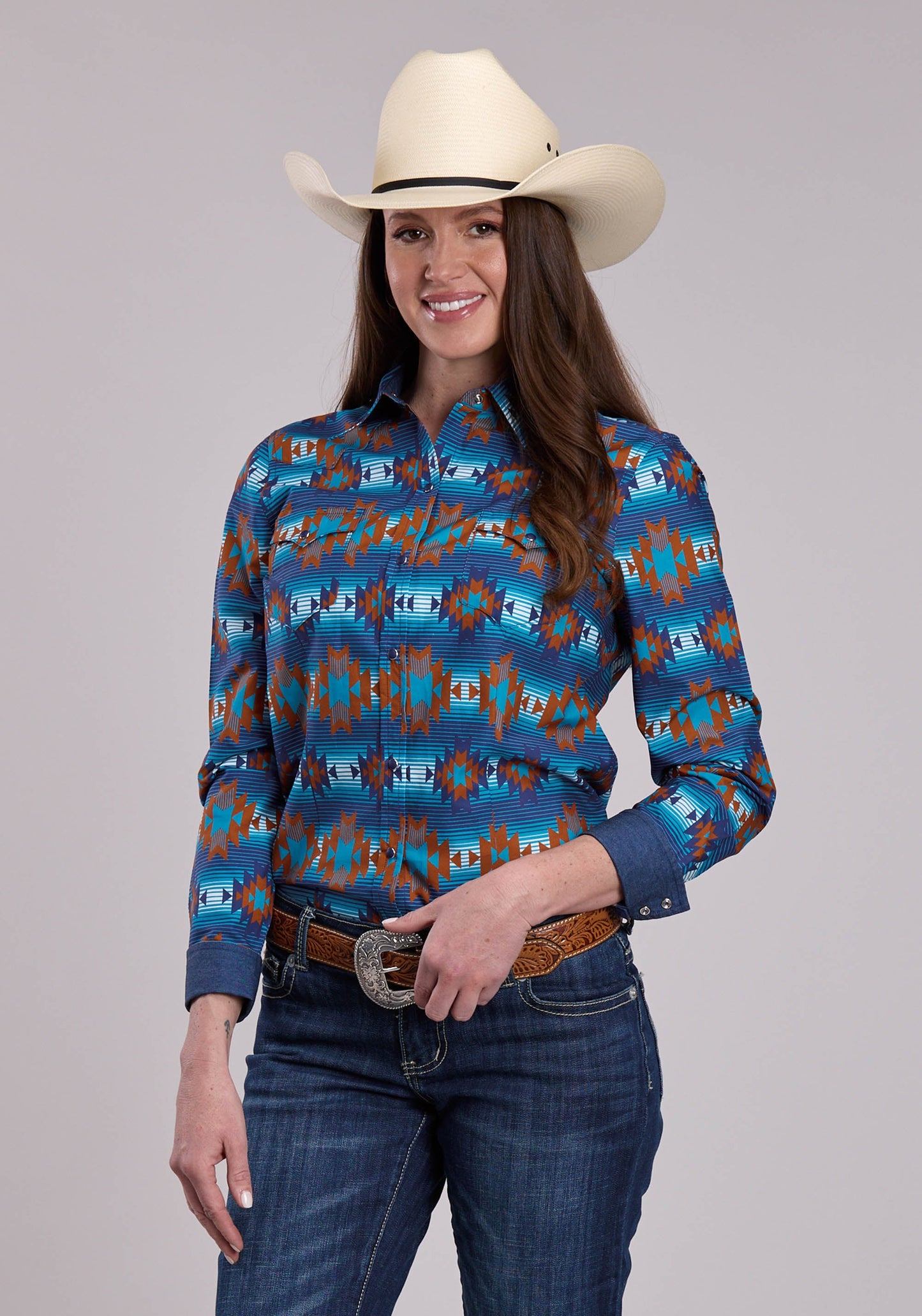 Womens Roper Serape Aztecs Stripe Long Sleeve Snap Shirt