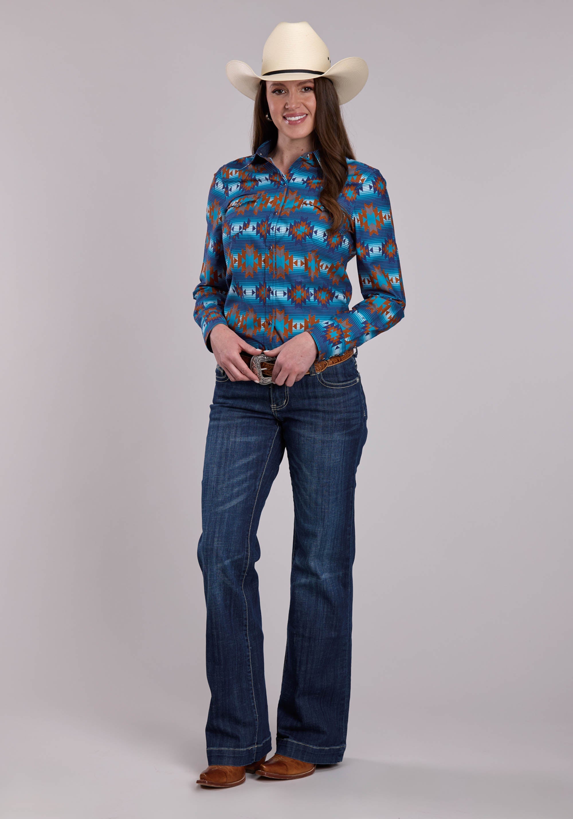 Womens Roper Serape Aztecs Stripe Long Sleeve Snap Shirt