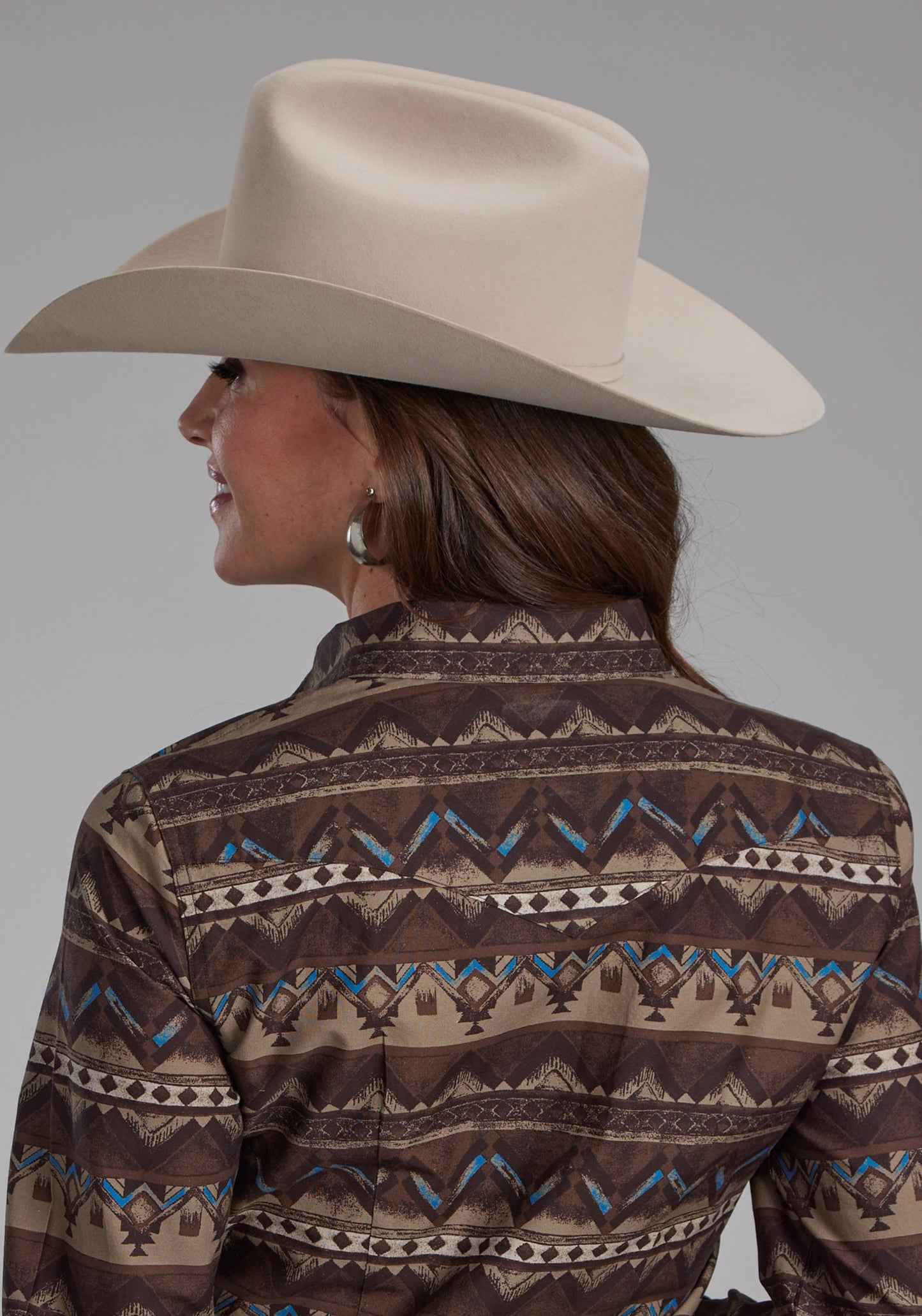 Roper Womens Distressed Aztec Print Long Sleeve Snap Western Shirt
