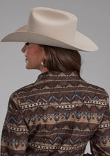 Roper Womens Distressed Aztec Print Long Sleeve Snap Western Shirt