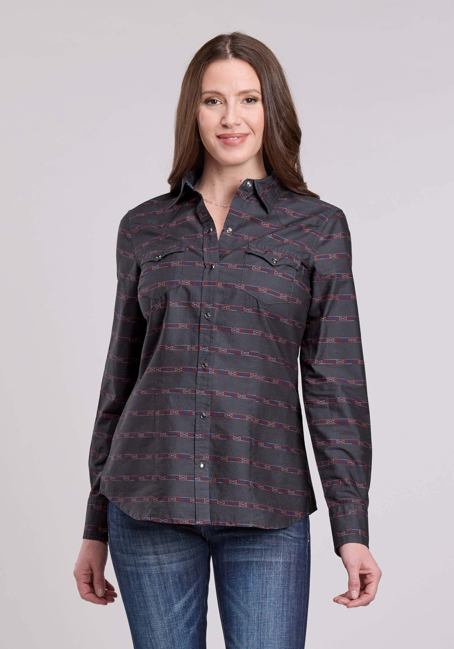 Womens Roper Aztec Stripe Long Sleeve Snap Shirt - Roper - Flyclothing LLC