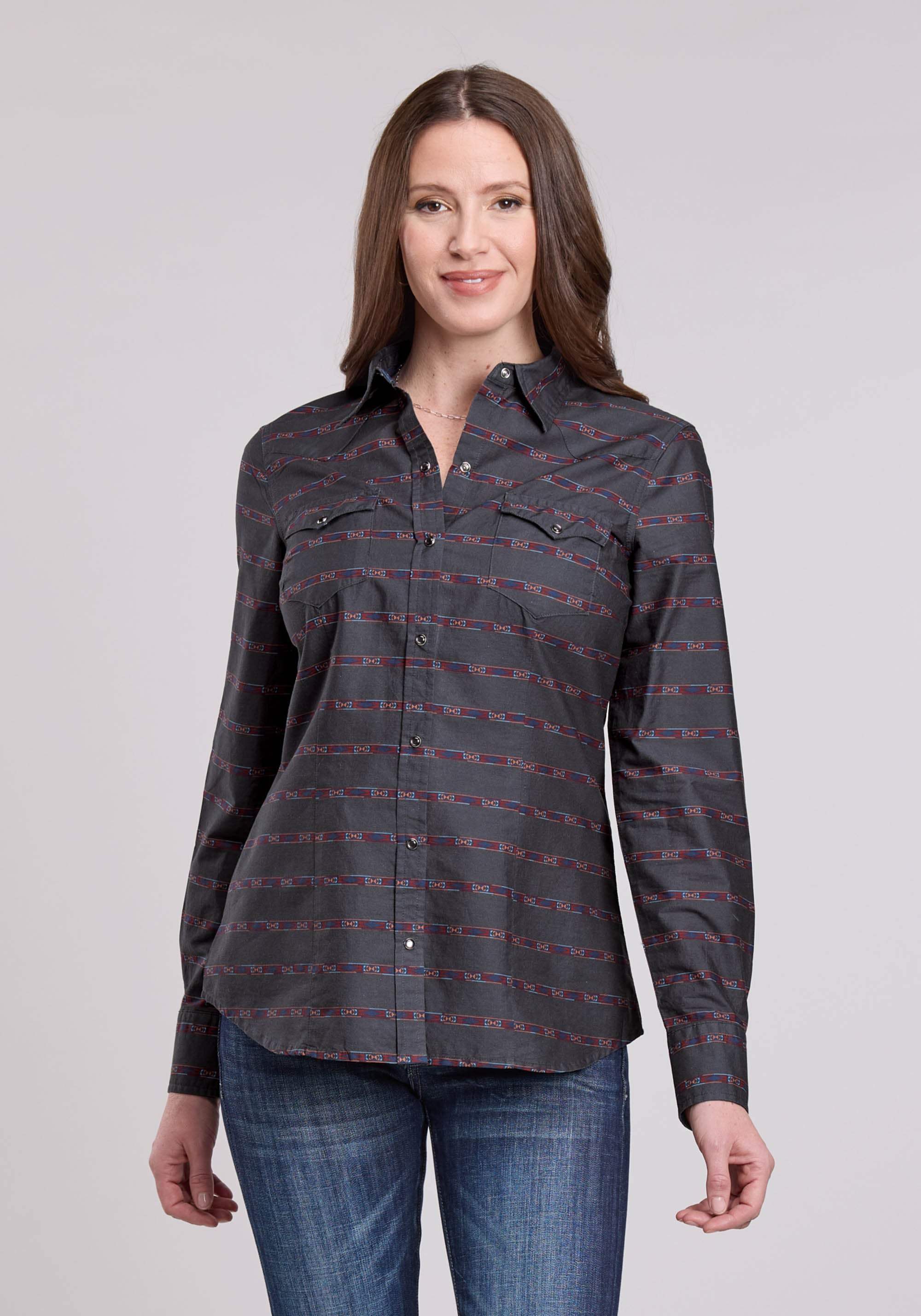 Womens Roper Aztec Stripe Long Sleeve Snap Shirt - Roper - Flyclothing LLC