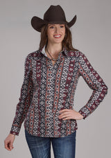 Roper Womens Winter Aztec Print Long Sleeve Snap Western Shirt