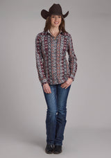 Roper Womens Winter Aztec Print Long Sleeve Snap Western Shirt