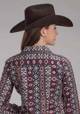 Roper Womens Winter Aztec Print Long Sleeve Snap Western Shirt