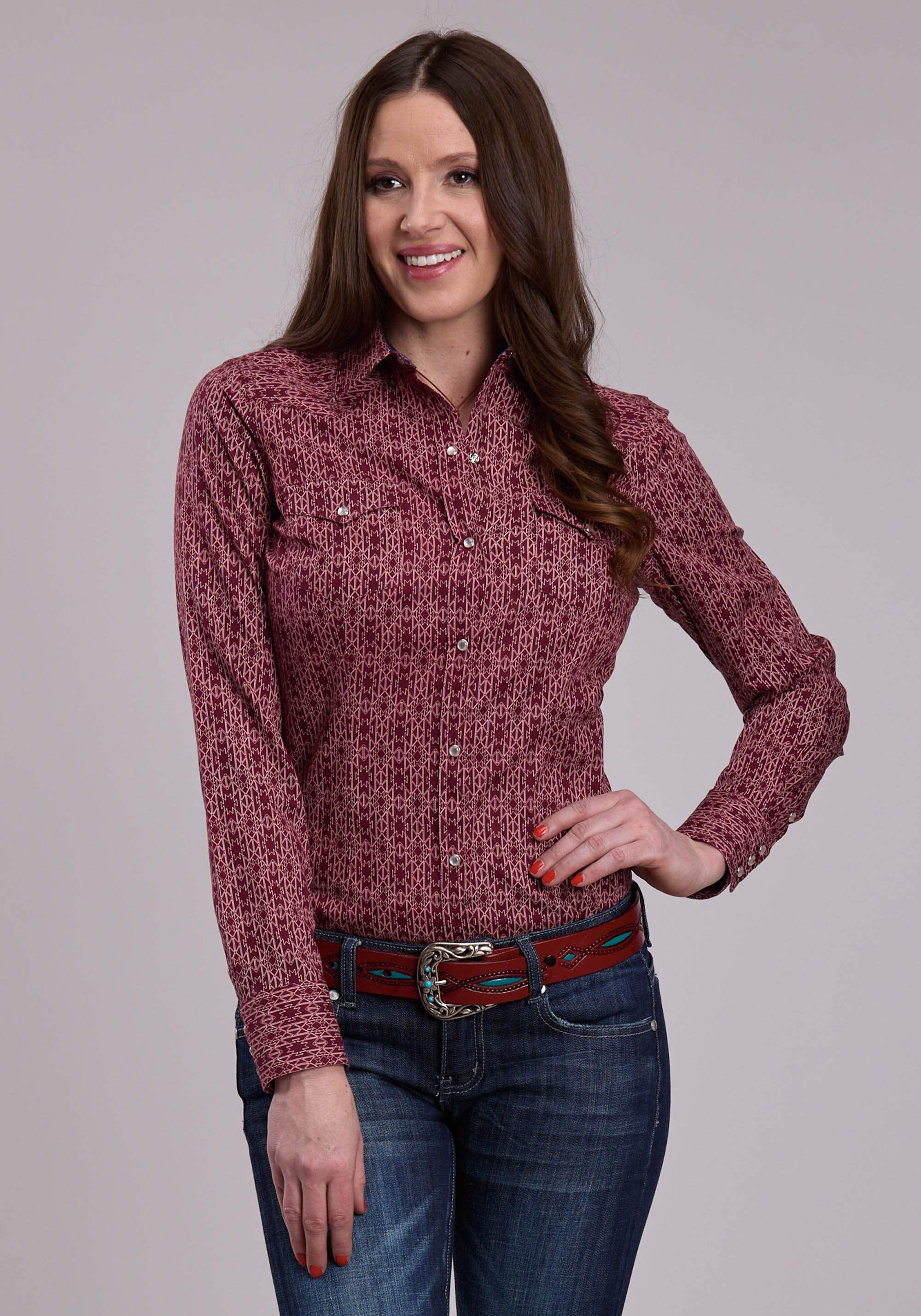 Roper Womens Long Sleeve Snap Linear Aztec Print Western Shirt - Roper - Flyclothing LLC