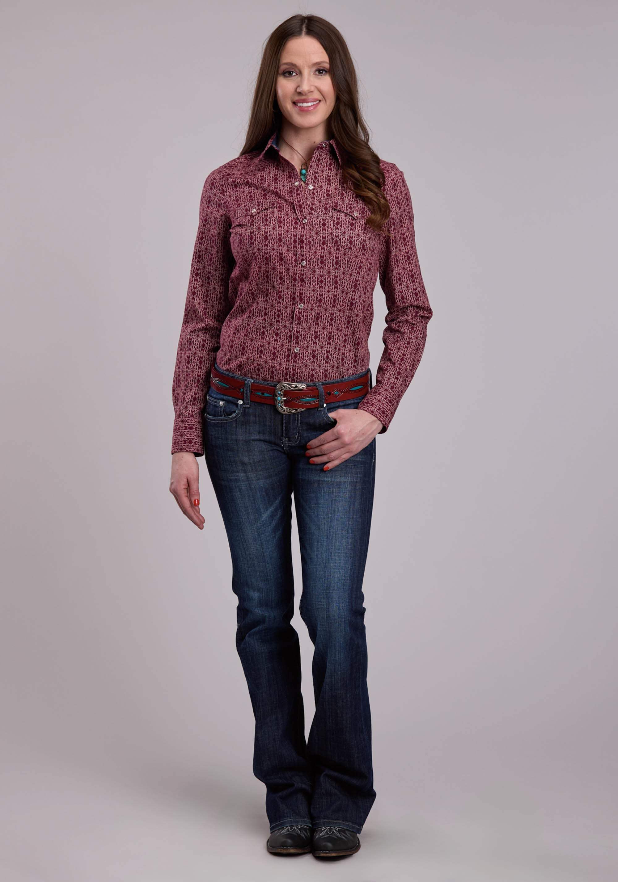 Roper Womens Long Sleeve Snap Linear Aztec Print Western Shirt - Roper - Flyclothing LLC