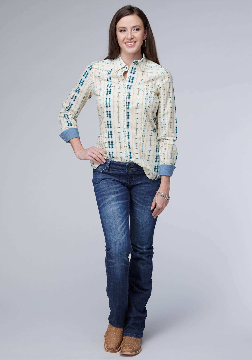 Roper Womens Long Sleeve Snap Vertical Aztec Stripe Western Shirt - Roper - Flyclothing LLC