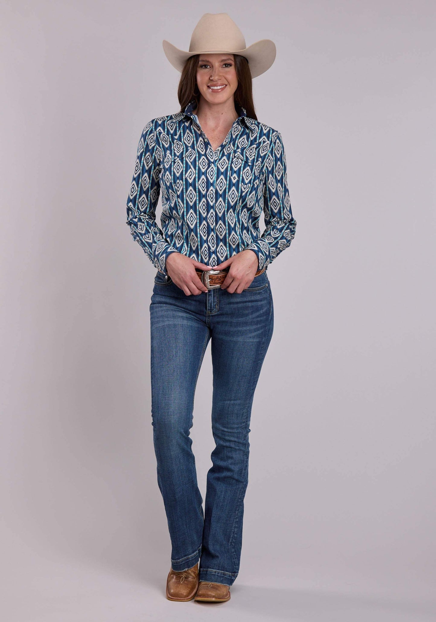 Womens Roper Vertical Serape Print Long Sleeve Snap Shirt - Roper - Flyclothing LLC