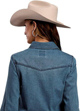 Womens Roper Medium Blue Denim Long Sleeve Snap Flag Shirt