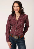 Roper Womens Long Sleeve Snap Point Diamonds  Wine Western Shirt - Roper