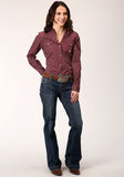 Roper Womens Long Sleeve Snap Point Diamonds  Wine Western Shirt - Roper