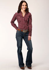 Roper Womens Long Sleeve Snap Point Diamonds  Wine Western Shirt - Roper