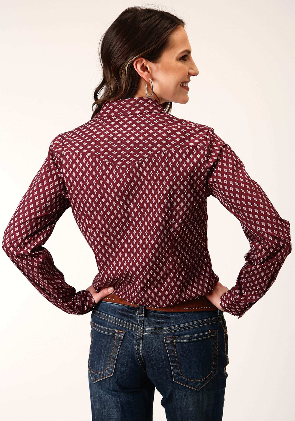 Roper Womens Long Sleeve Snap Point Diamonds Wine Western Shirt - Roper - Flyclothing LLC