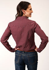 Roper Womens Long Sleeve Snap Point Diamonds  Wine Western Shirt - Roper