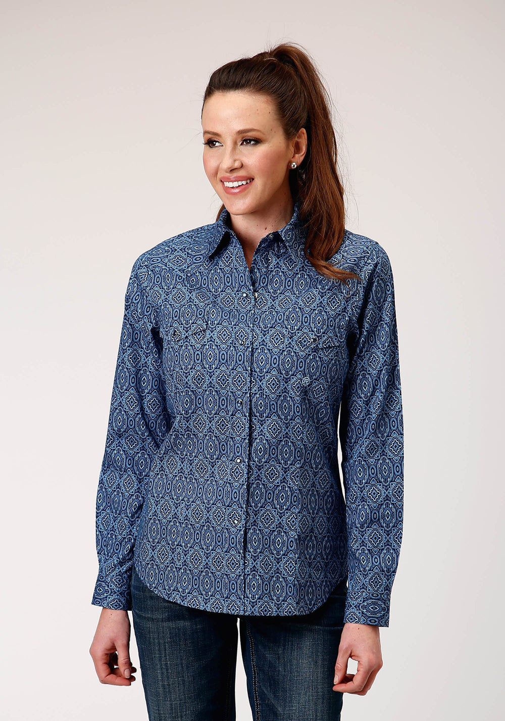 Roper Womens Long Sleeve Snap Medallion Paisley Western Shirt - Roper